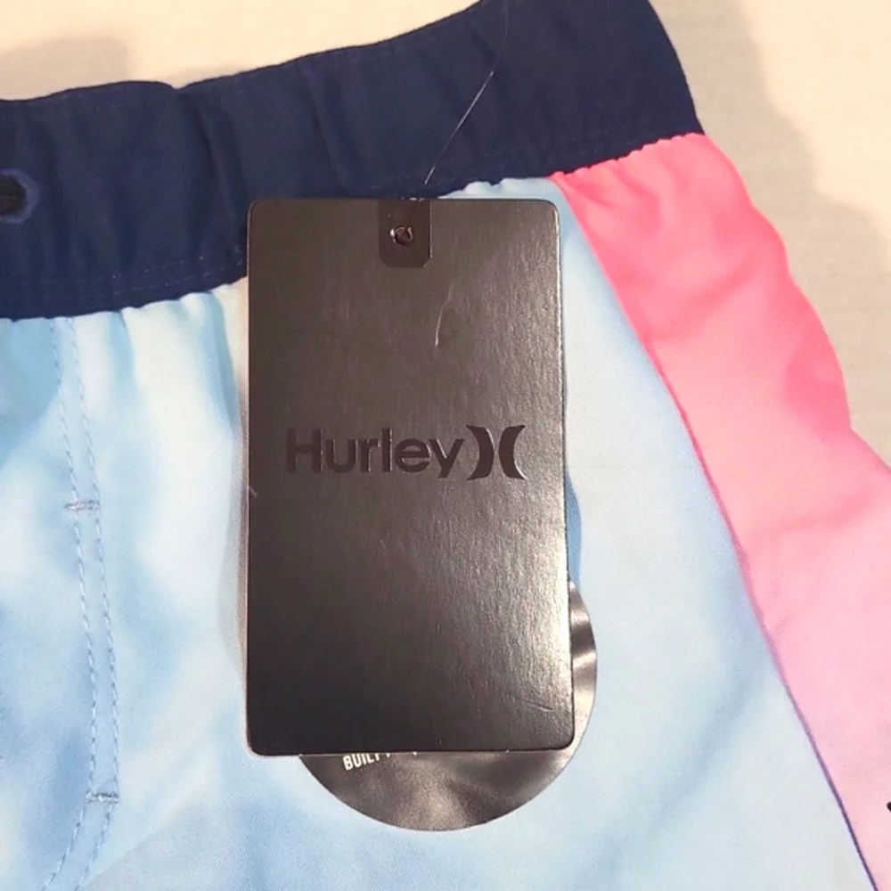 Hurley Boys Neon Tye Dye Swim Board Shorts Blue Dream Sizes 4 & 6 Beach Nautical
